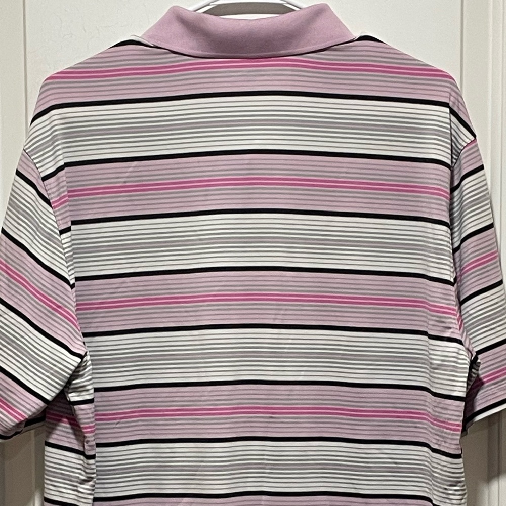 Nike Golf Tour Performance Dri-FIT Sz Large Pink White Black Stripe Sporty Polo - Picture 4 of 7